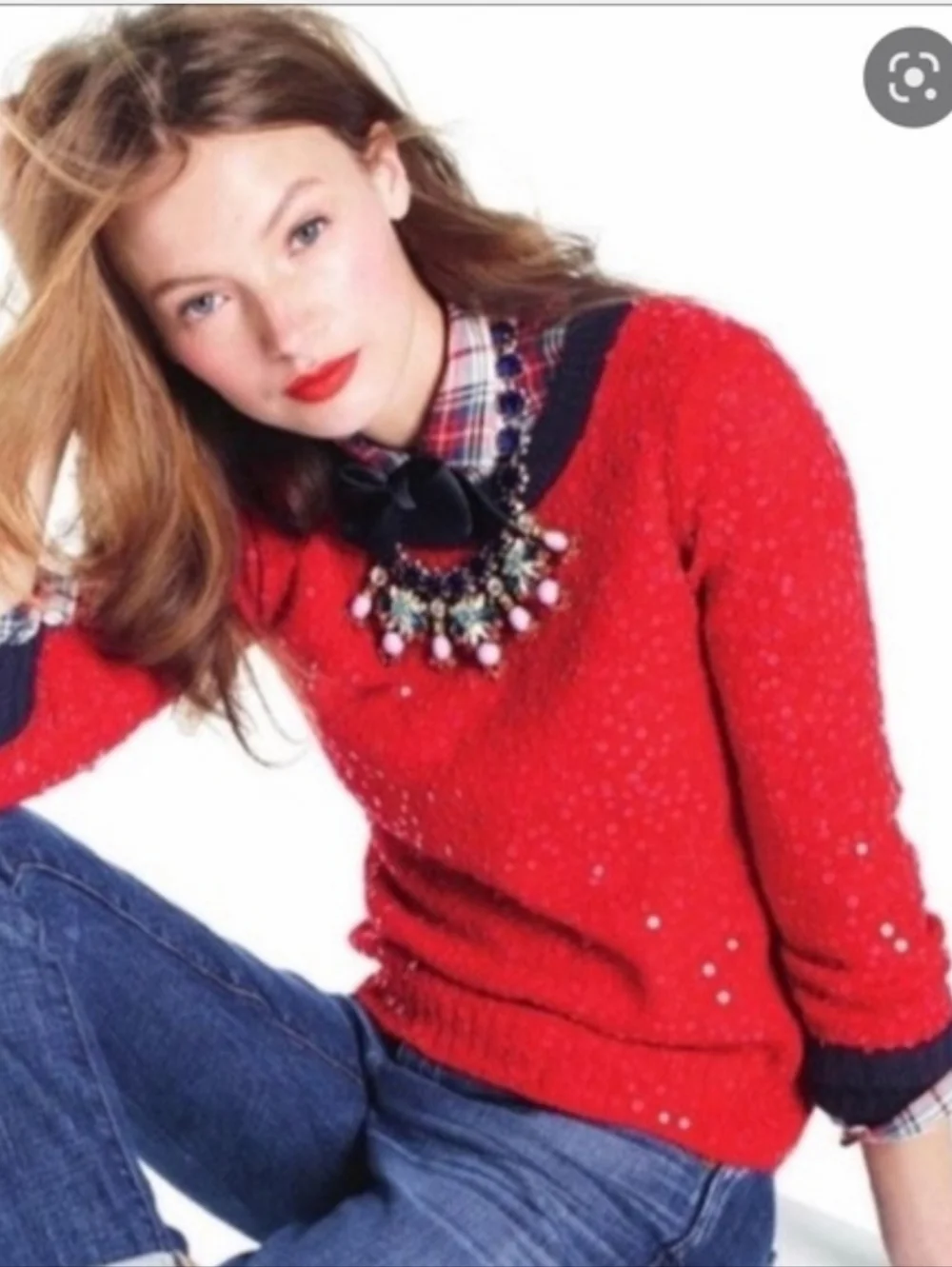 J CREW WOMEN'S RED SEQUIN MERINO WOOL SWEATER SIZE MEDIUM